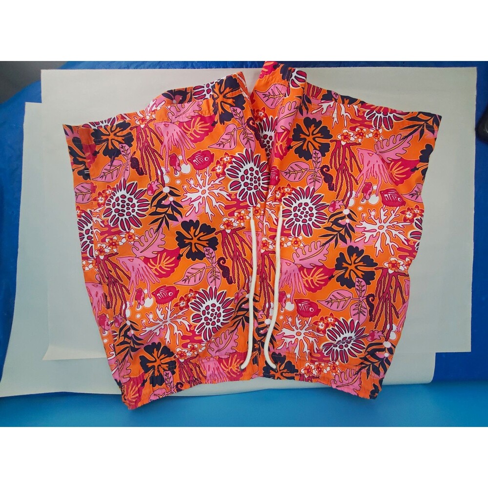 Nautica Swim Trunks Mens Size Large Orange Floral Tropical Board Shorts lined